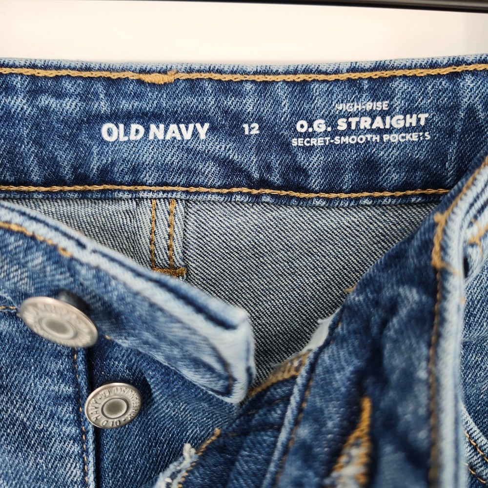 Old Navy Women OG Straight Jeans Size 12 Medium Wash Denim High Rise Button Fly - Picture 5 of 7